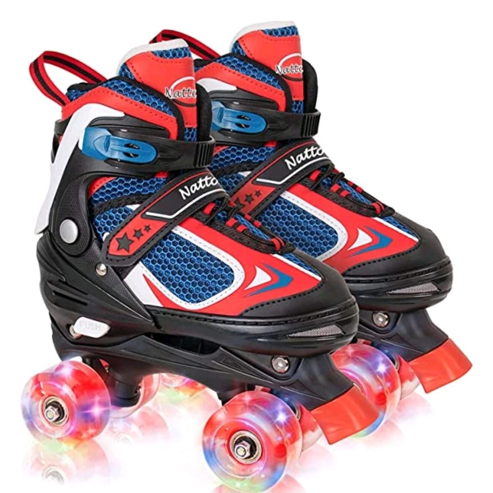 Nattork Kids Adjustable Quad Roller Skates with LED Light‎ Up Wheels Size L